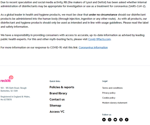 Lysol Warning to consumers