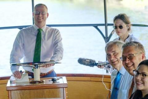 doggett touring Spring Lake on a glass-bottom boat