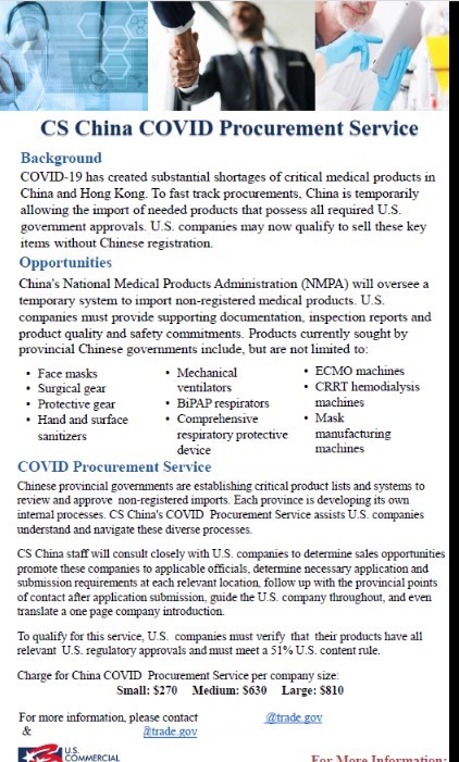 Commerce Dept Commercial Service Coronovirus Chinese Supply Procurement