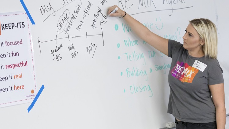 Mariah McClure, a peer educator, talks about goals at a class on teen pregnancy prevention. Her group, EngenderHealth, is losing its federal grant to provide classes at three charter schools in Travis County. CONTRIBUTED BY WILL GALLAGHER / GALLAGHER STUD