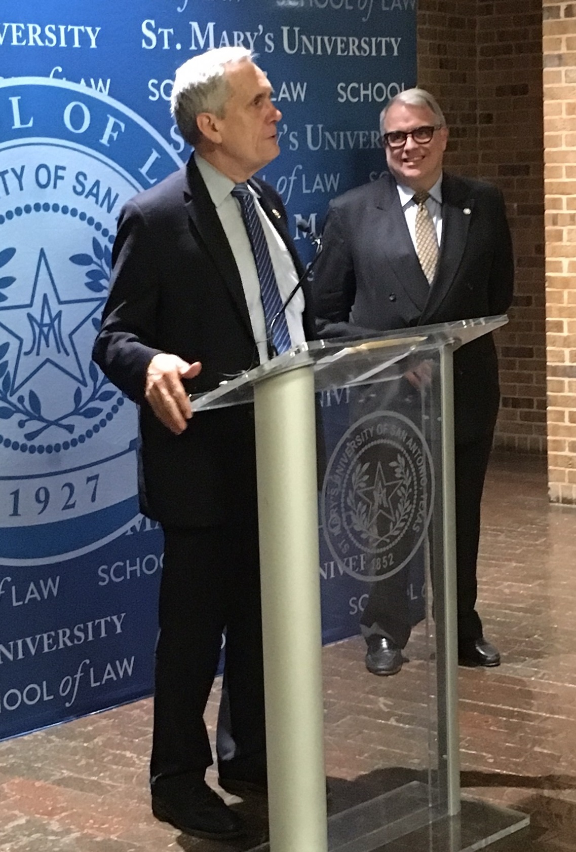 Lloyd Doggett at St Marys Law School with Dean Sheppard