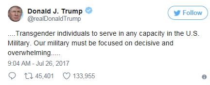 Donald Trump's tweet on July 26, 2017
