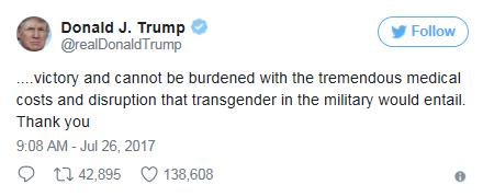 Tweet by Donald Trump on July 26, 2017